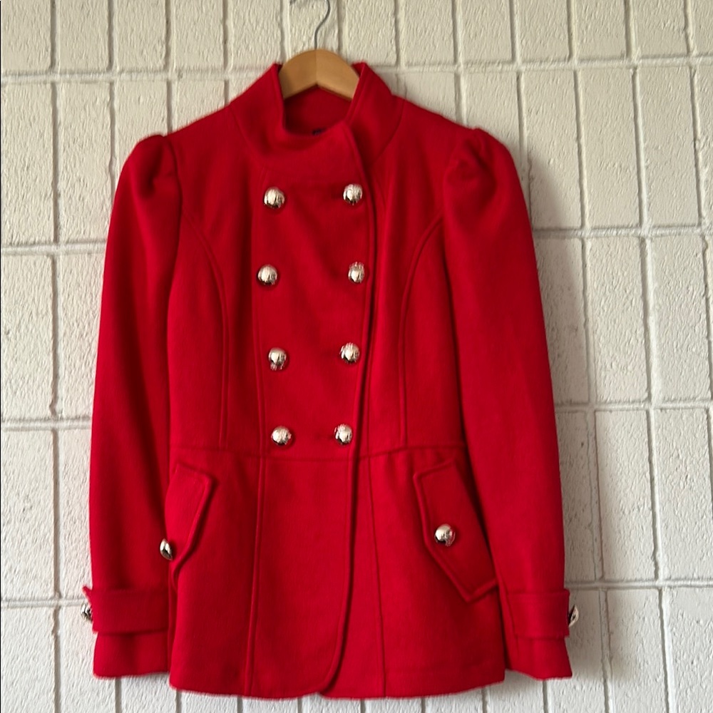 aire Argentine Designer Elegant Red Double-Breasted Pea Coat